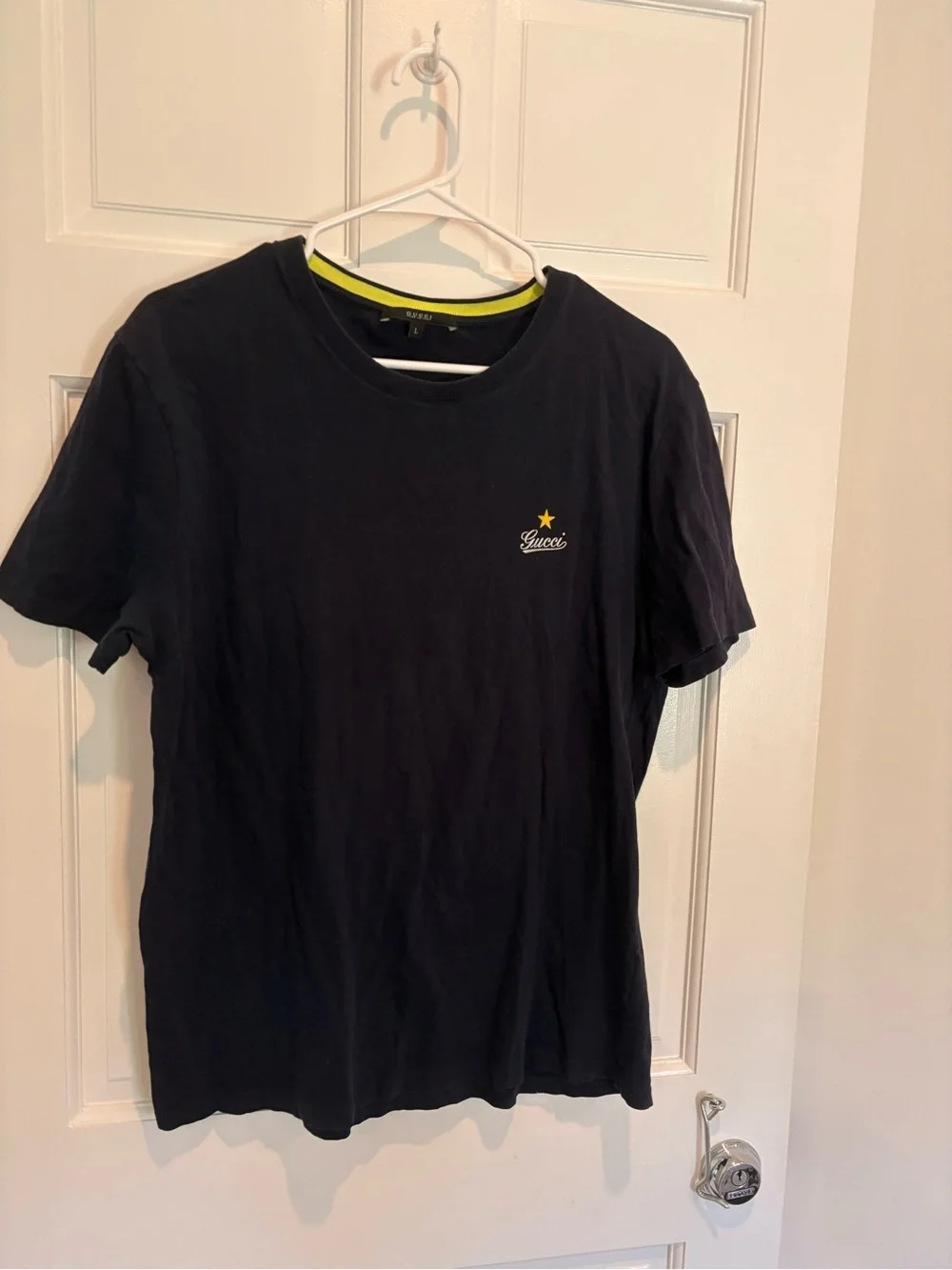 Gucci Men's Vintage Navy Crew Neck Logo T-Shirt